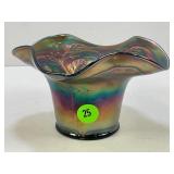FENTON HOLLY PATTERN CARNIVAL GLASS HAT BOWL - 3