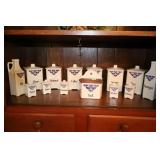 PRIMITIVE GERMAN 14 PC BLUE POTTERY CANISTER & OIL