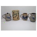 ROWE POTTERY WOKDS CREAM AND SUGAR SET, MUG AND