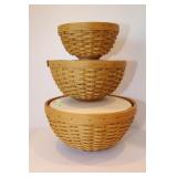 LONGABERGER 2004 3PC. NESTING BOWL BASKET SET