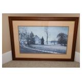 RAY HENDERSON FRAMED AND MATTED FARM SCENE PRINT
