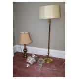 LOT OF LAMPS - FLOOR LAMP, BRASS LAMP, CRYSTAL