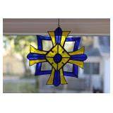 SET OF 3 STAINED GLASS WINDOW ORNAMENTS - 7" X 7"
