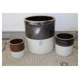 LOT OF 3 BROWN OVER TAN PRIMITIVE STONEWARE