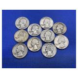 LOT OF 10 ASSORTED DATE SILVER QUARTERS