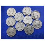 LOT OF 10 ASSORTED DATE SILVER QUARTERS