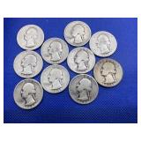 LOT OF 10 ASSORTED DATE SILVER QUARTERS
