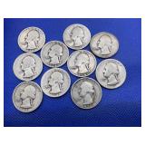 LOT OF 10 ASSORTED DATE SILVER QUARTERS