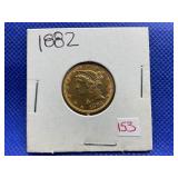 1882 FIVE DOLLAR LIBERTY HEAD GOLD COIN