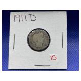 1911 D BARBER DIME