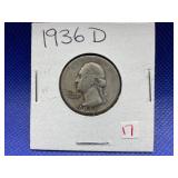 1936 D WASHINGTON SILVER QUARTER