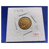 1909 2 1/2 DOLLAR INDIAN HEAD GOLD COIN