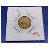 1913 2 1/2 DOLLAR INDIAN HEAD GOLD COIN