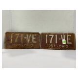 MATCHING SET OF 1957 OHIO LICENSE PLATES