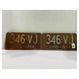MATCHING SET OF 1954 OHIO LICENSE PLATES