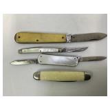 LOT OF 4 VINTAGE WHITE PEARL AND YELLOW HANDLED