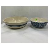 ROSEVILLE 9" ROUND SERVING BOWL WITH BLUE