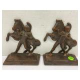 PAIR OF CAST IRON TROJAN SOLDIER WITH HORSE