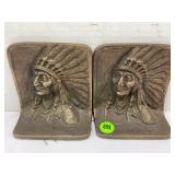 PAIR OF CAST IRON INDIAN CHIEF BOOKENDS