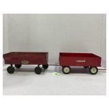 LOT OF 2 METAL TOY FARM WAGONS - HUSKEE & IH