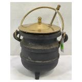 CAST IRON SMUDGE POT WITH BRASS HANDLE, LID, AND