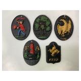 LOT OF 5 3" CAST IRON WALL BADGES - INA 1792 FIRE