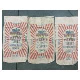 LOT OF 3 WAYNE FEEDS CLOTH TURKEY MASH BAGS