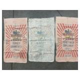 LOT OF 3 WAYNE FEEDS CLOTH TURKEY MASH BAGS