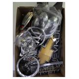 LARGE FLAT OF AUTOMOBILE EMBLEMS AND HOOD