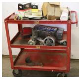 ROLL AROUND 3 SHELF SHOP CART WITH CONTENTS