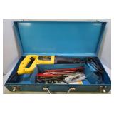 DEWALT SAWZALL WITH BLADES AND METAL CARRY CASE