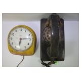 ITT WALL MOUNTED DIAL TELEPHONE AND YELLOW POOLE
