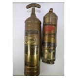 LOT OF 2 BRASS FIRE EXTINGUISHERS - PYRENE NO. V