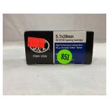 50 CARTRIDGES OF FNH 5.7X28 MM 40 GRAIN HORNADY