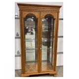 WOODEN GLASS FRONT LIGHTED CURIO CABINET WITH 4