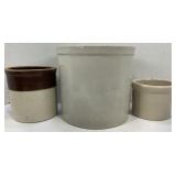 STONEWARE CROCKS - 1 GALLON, 2 QUARTS - ROSEVILLE