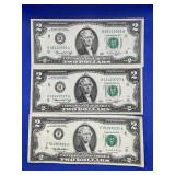 LOT OF THREE 1995 & 1976 $2 FEDERAL RESERVE NOTES-