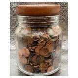 GLASS JAR FULL OF ASSORTED LINCOLN CENTS