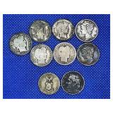 LOT OF 8 SILVER DIMES & 1944 SILVER TEN CENTAVOS