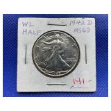1942-D WALKING LIBERTY HALF DOLLAR MS63