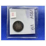 1854 SEATED DIME VG