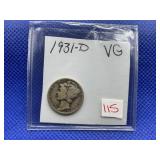 1931-D MERCURY DIME VG