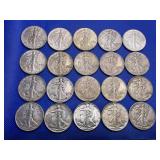 LOT OF 20 WALKING LIBERTY HALF DOLLARS FROM THE