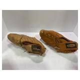 2 LEFT HANDED BASEBALL GLOVES; ORIGANAL GLOVE AND