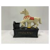 TRICK PONY CAST IRON MECHANICAL BANK - 8" X 7"