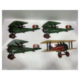 LOT OF 4 HONCO 1975 CAST ALUMINUM BIPLANE WALL