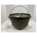 CAST IRON 3 LEGGED BEAN POT WITH LID AND HANDLE -