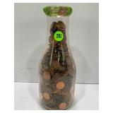 1 QUART MILK BOTTLE FULL OF LINCOLN CENTS