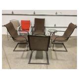 SET OF 4 OUTDOOR CHAIRS WITH GLASS TOP SIDE TABLE,