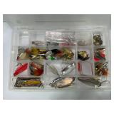 LARGE LOT OF FISHING SPOONS & JIGS IN PLASTIC